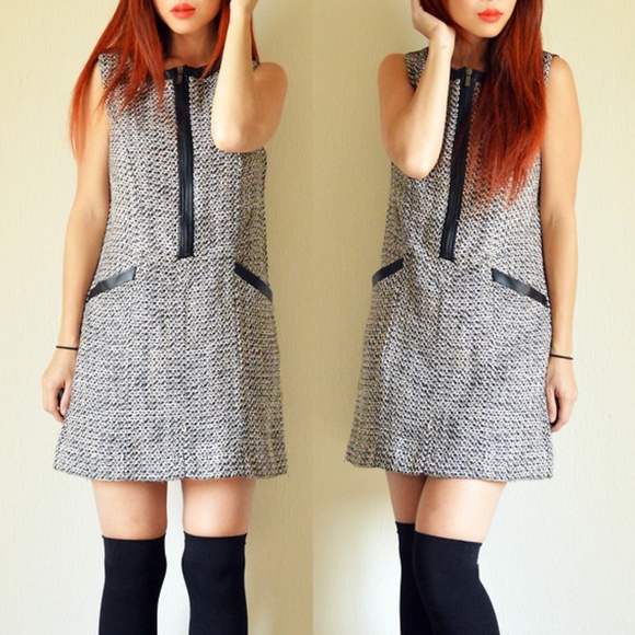 Kirna Zabete Dresses & Skirts - Kirna Zabete Tweed Faux Leather Shift Dress